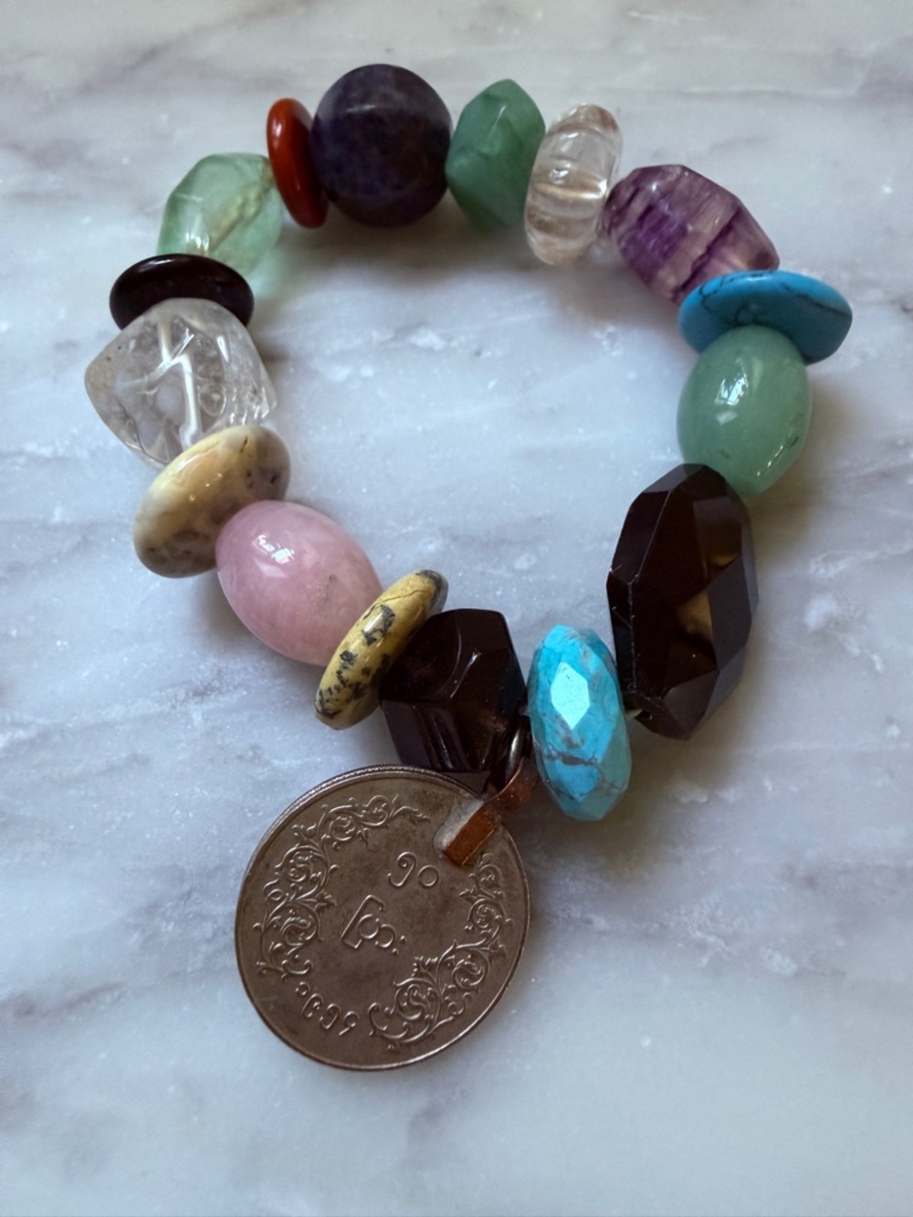 Multi-Stone Stretch Bracelet with Turquoise and Amethyst Accents
